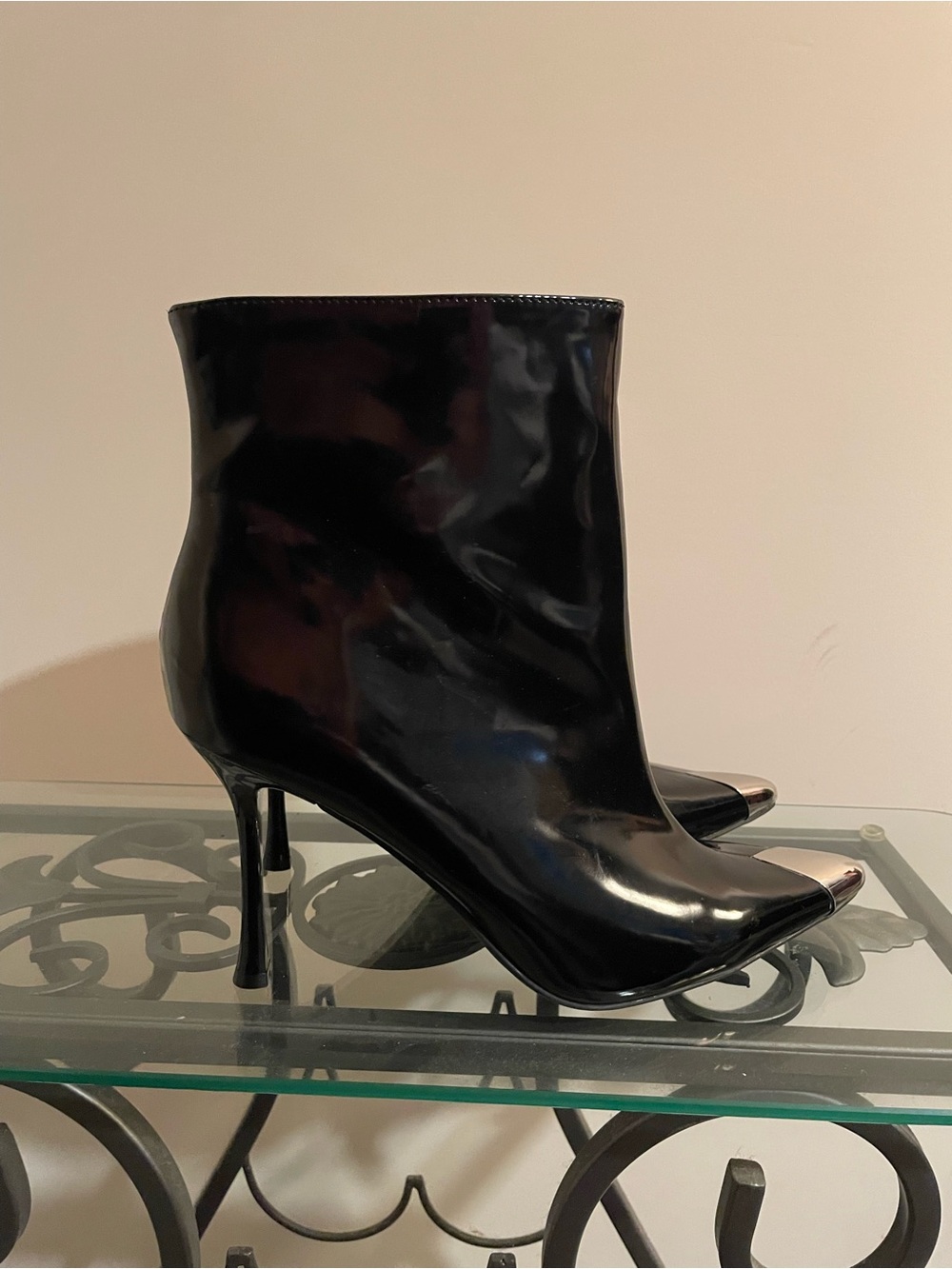 INC Black Patent Pointed Toe Stiletto Ankle Boots 12 EUC